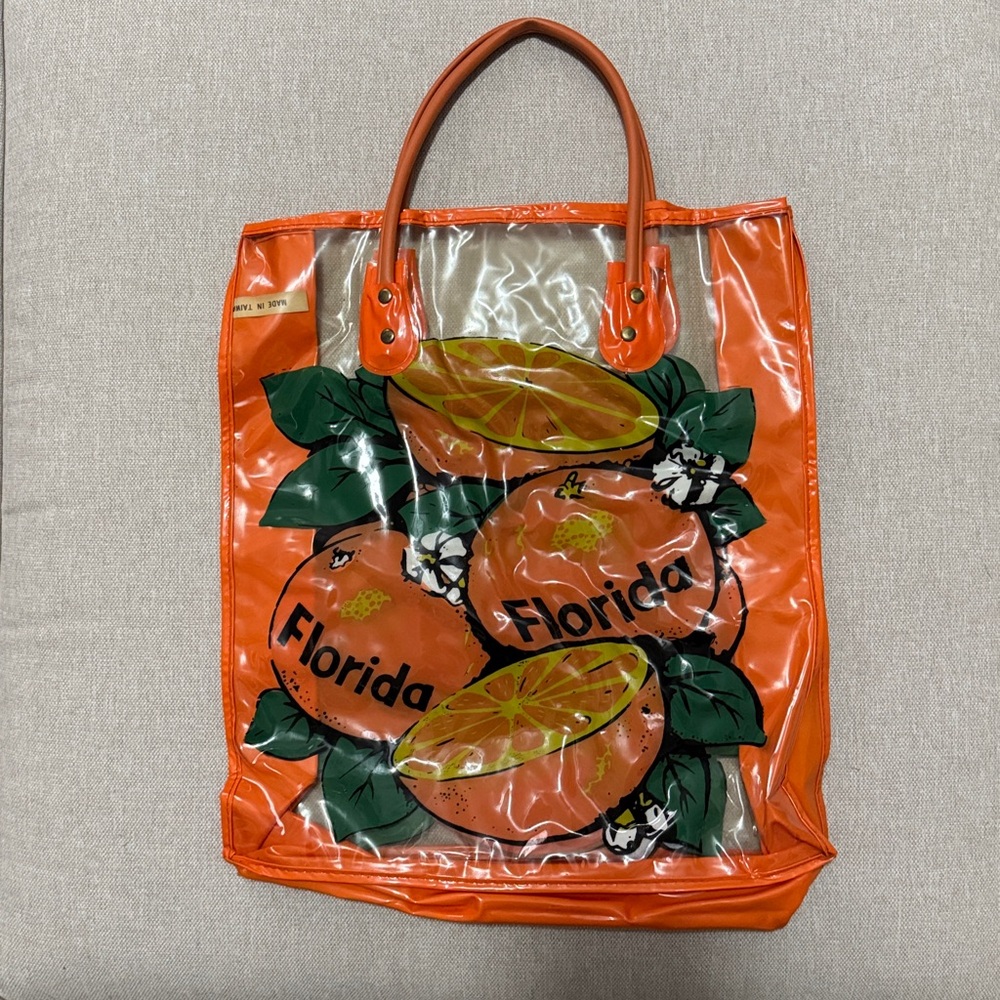Vntg Florida Tourist Bag-Clear/Orange/Citrus Double Sided Logo-Hand Carry Strap - Picture 4 of 13